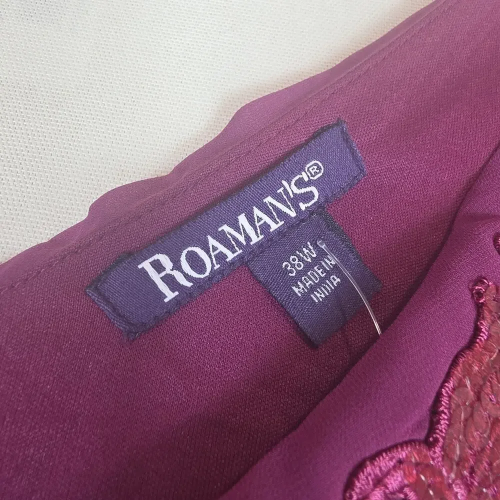 Roaman's 2 Pc Dress & Sheer Jacket Set 38W Purple Sequin Embroidered Plus Size